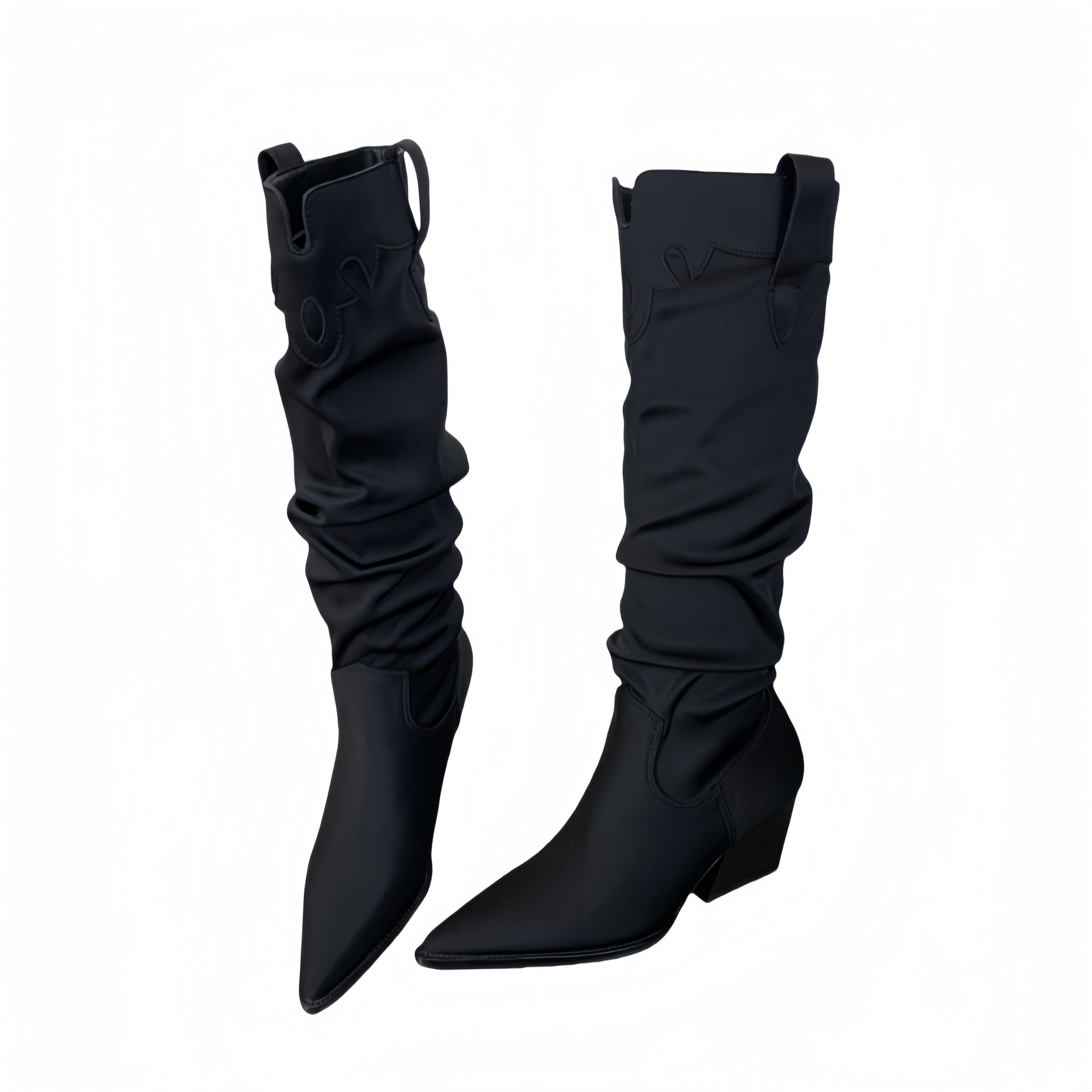 BUBUFLY Women's Chunky Heel Martin Boots 2024 Fall New Black Long Boots Thick Sole Western Knight Pointed Toe Mid Calf Boots - Image 5
