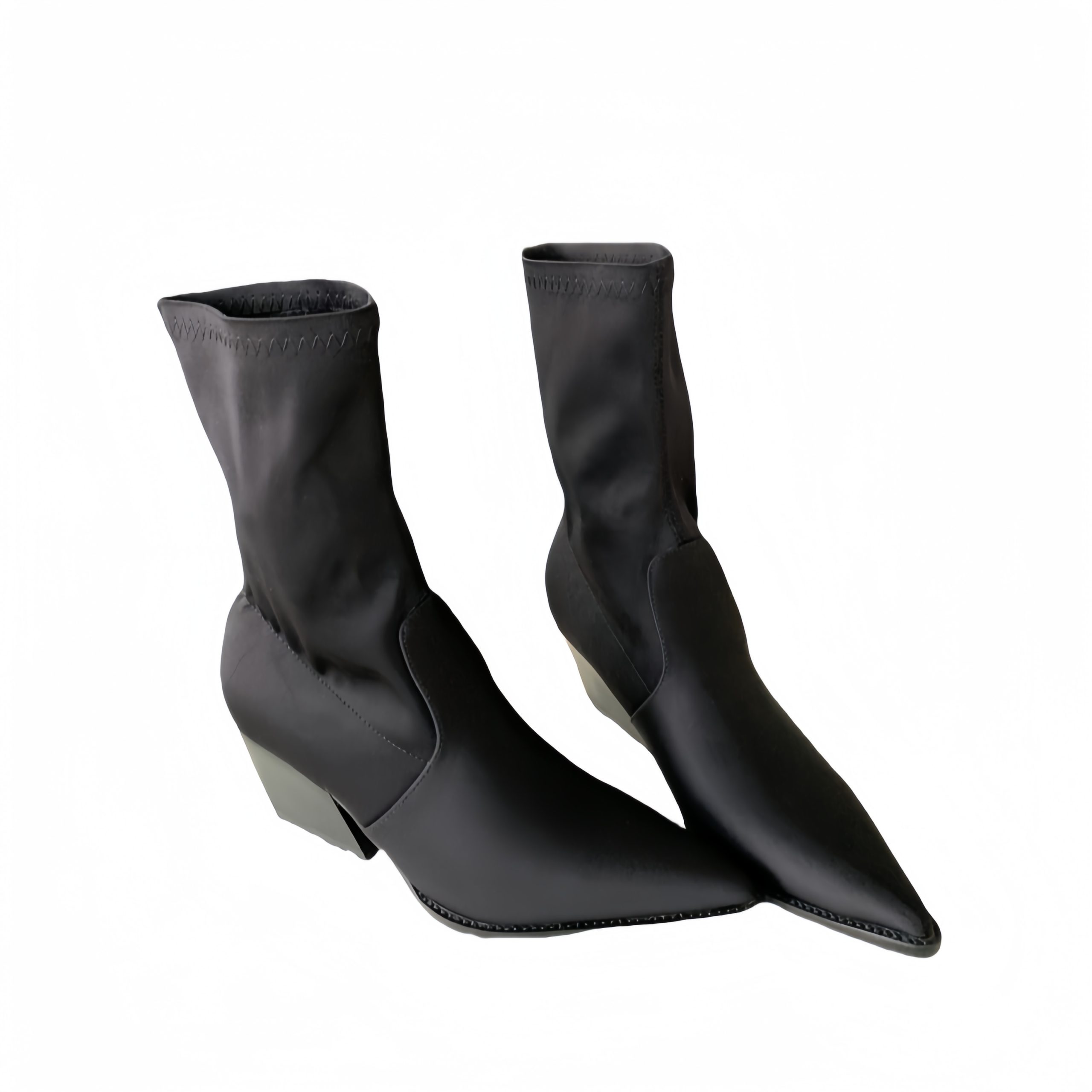 BUBUFLY Women's Pointed Toe Chunky Heel Short Boots Black 2024 Fall Slim Sexy Western Cowboy Riding Boots - Image 5
