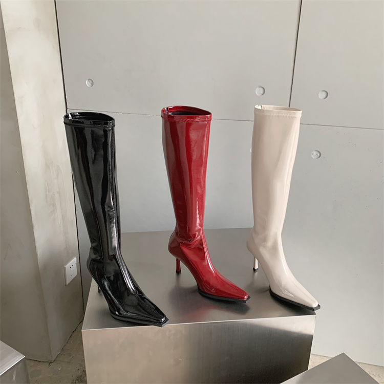 BUBUFLY Women's Patent Leather Pointed Toe High Heel Over-the-Knee Boots 2024 Fall - Image 4