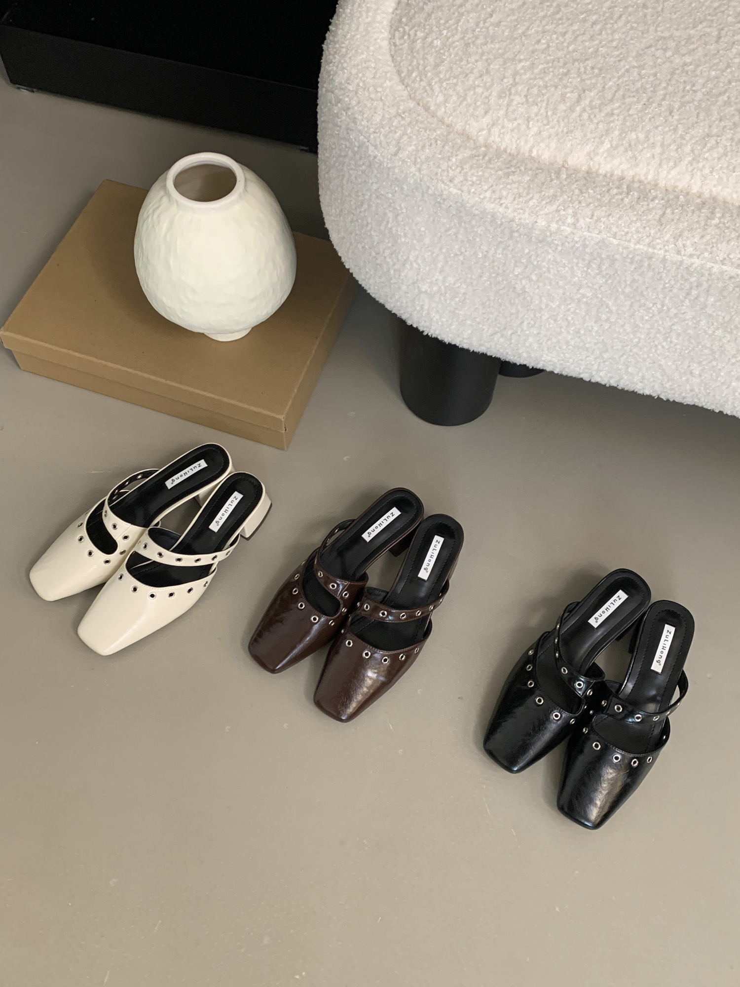 Retro Chunky Heel Mary Jane Slippers for Women 2025 Spring Summer New Style Casual Square Toe Loafers
