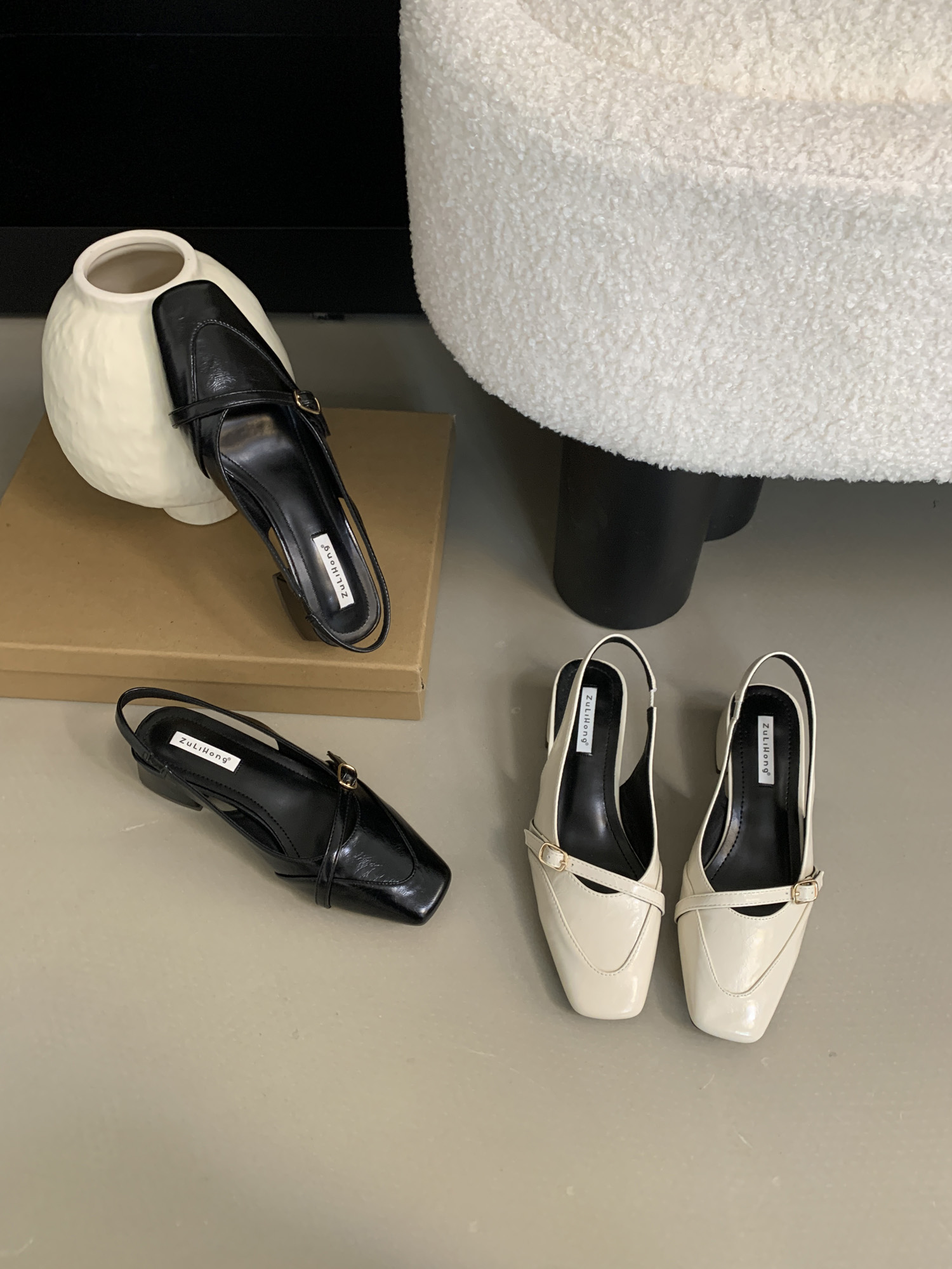 French Retro Chunky Heel Mary Jane Shoes for Women 2025 New Spring Square Toe Shallow Mouth Hollow Mid Heel Back Strap - Image 2