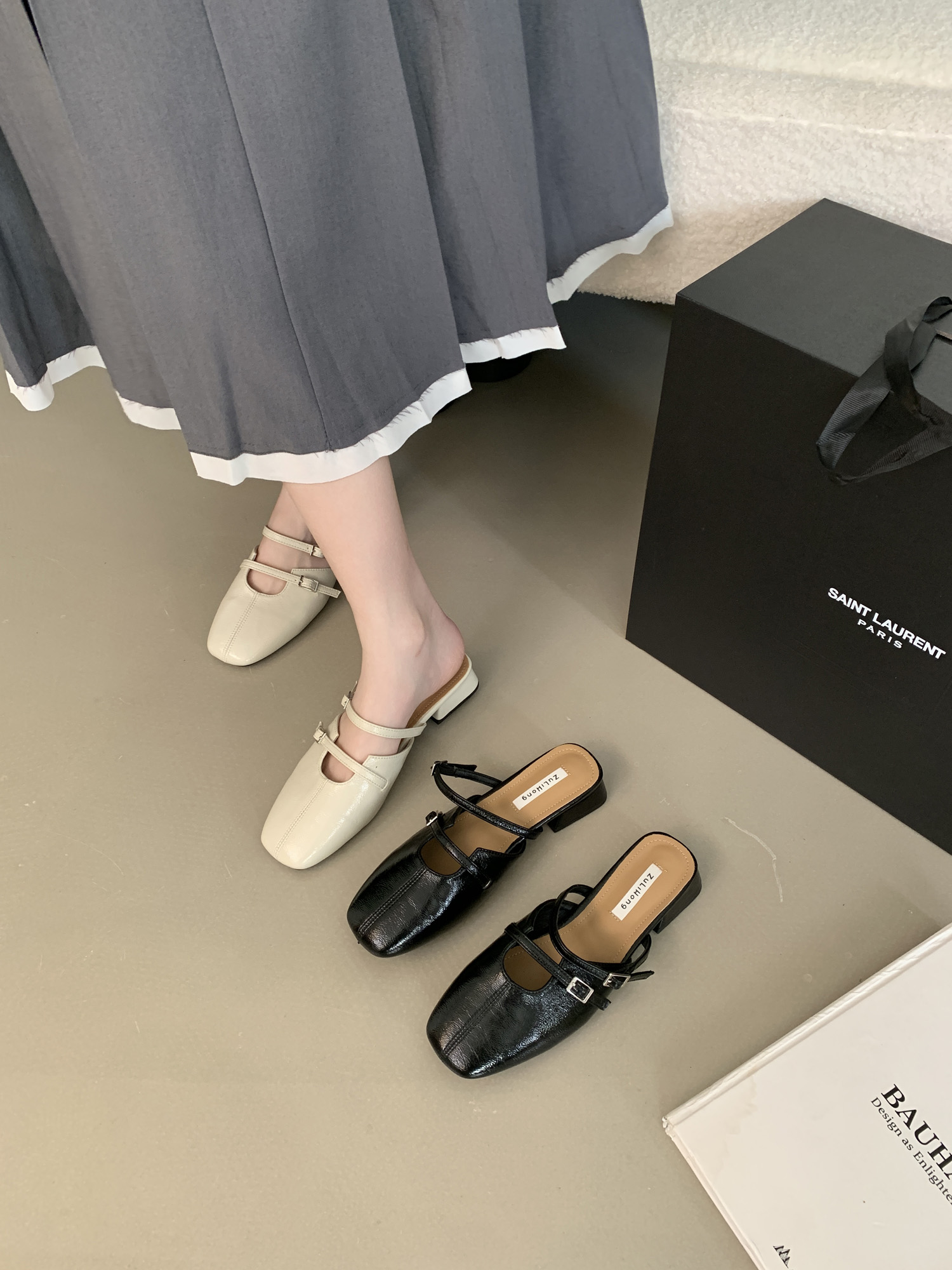 Women's Mary Jane Shoes Chunky Heel Slip On Square Toe 2025 New Fashion Korean Style
