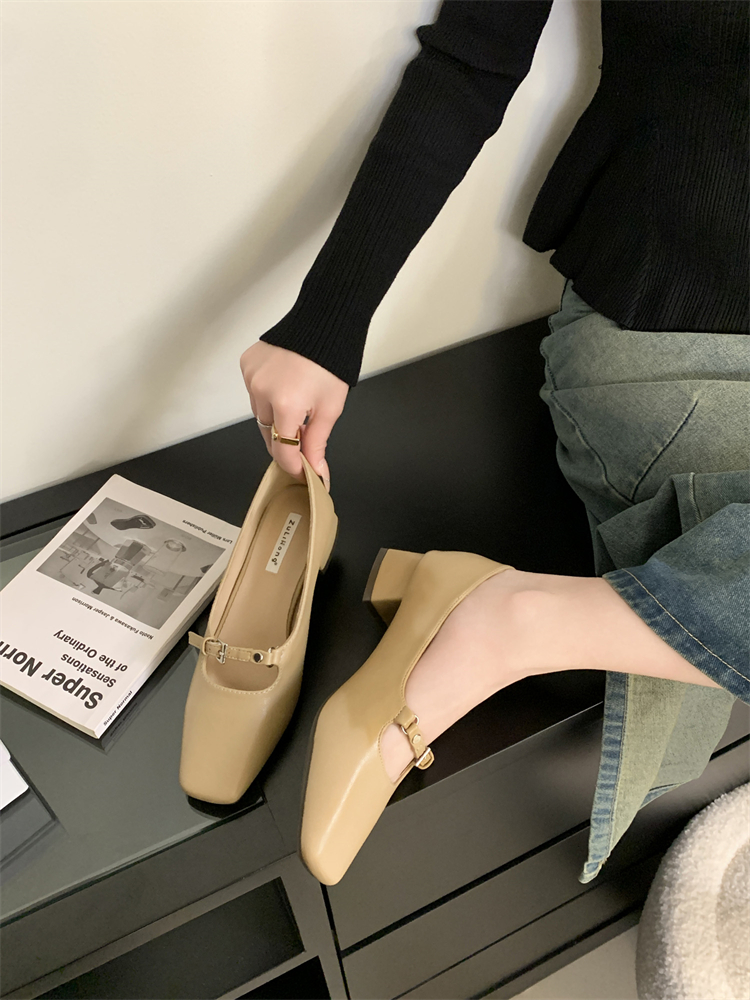 Women's Chunky Square Toe Mary Jane Shoes 2025 Spring New Hollow Out PU Slip On Low Heel - Image 3