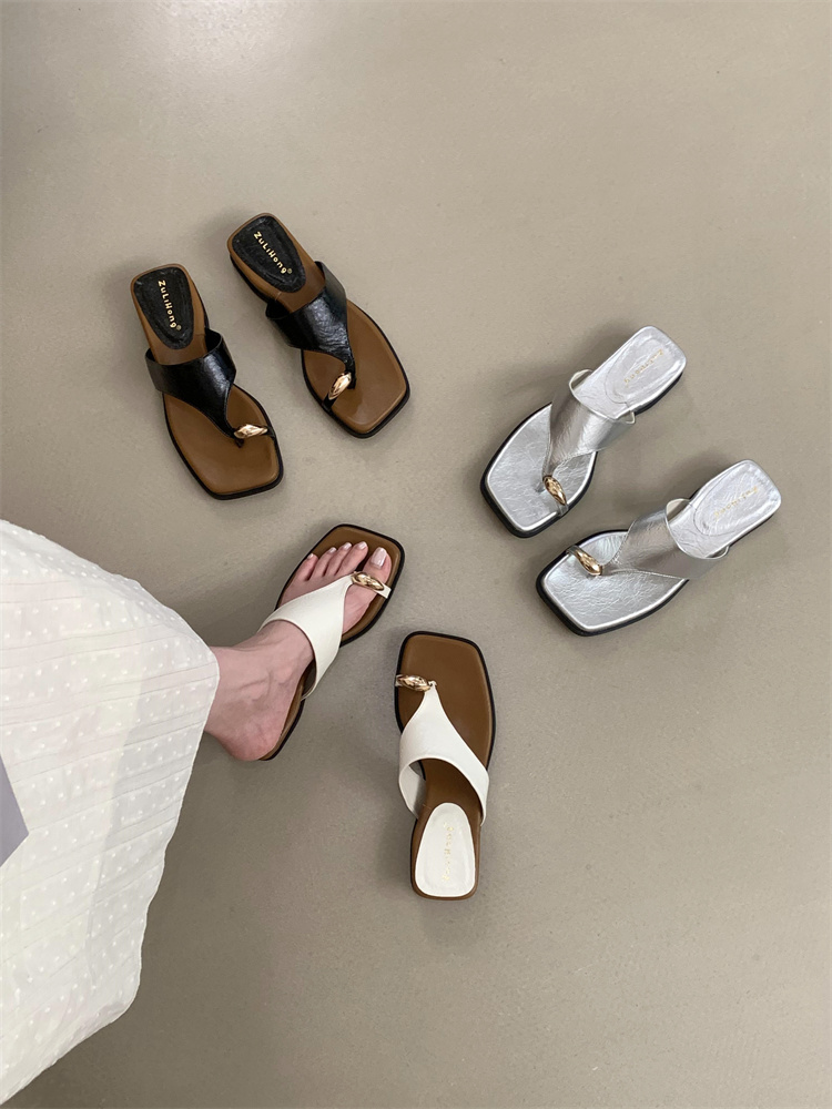 Women's Summer Toe Separator Slippers Wedge Heel Thick Sole Beach Sandals