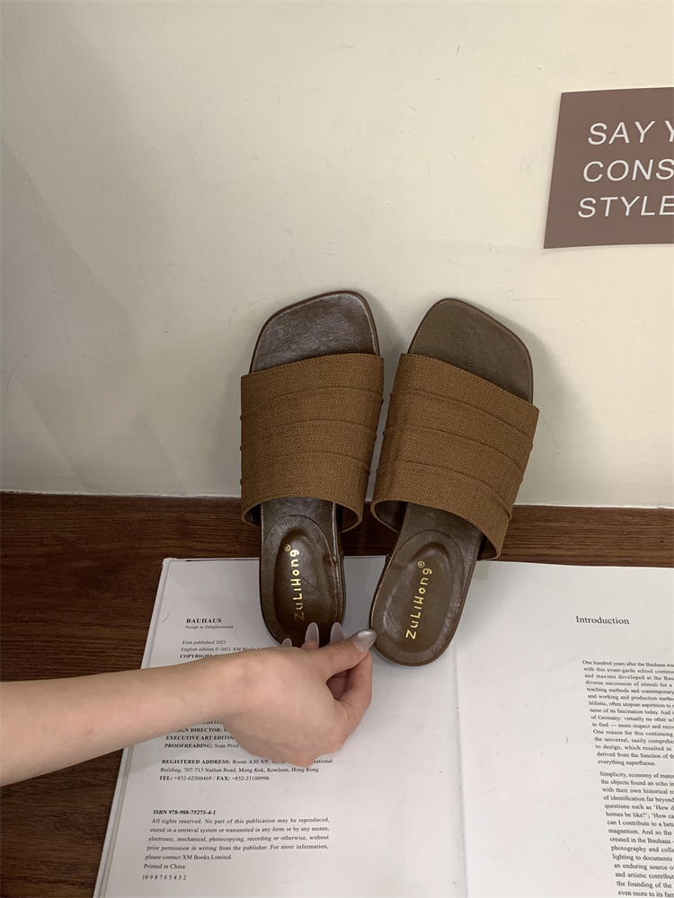 Women's Linen Flat Sandals Summer Beach Slippers Korean Style Quick-Dry Low Wedge - Image 3