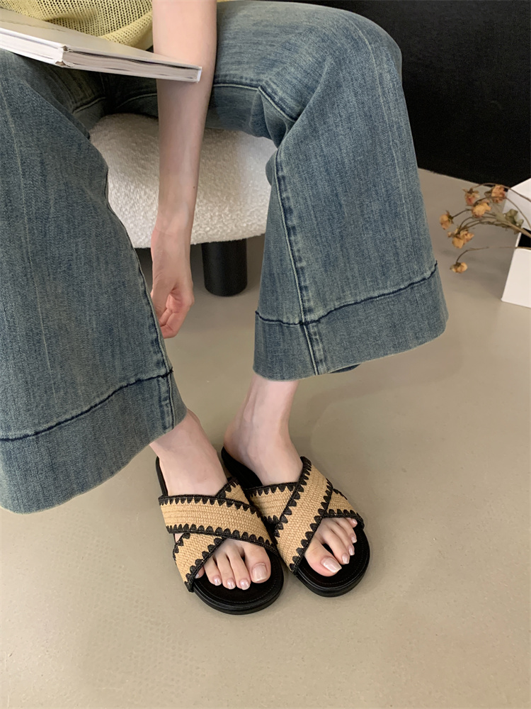 Bohemian Vacation Slippers for Women Summer New Retro Woven Flat Sandals Beach Shoes - Image 4