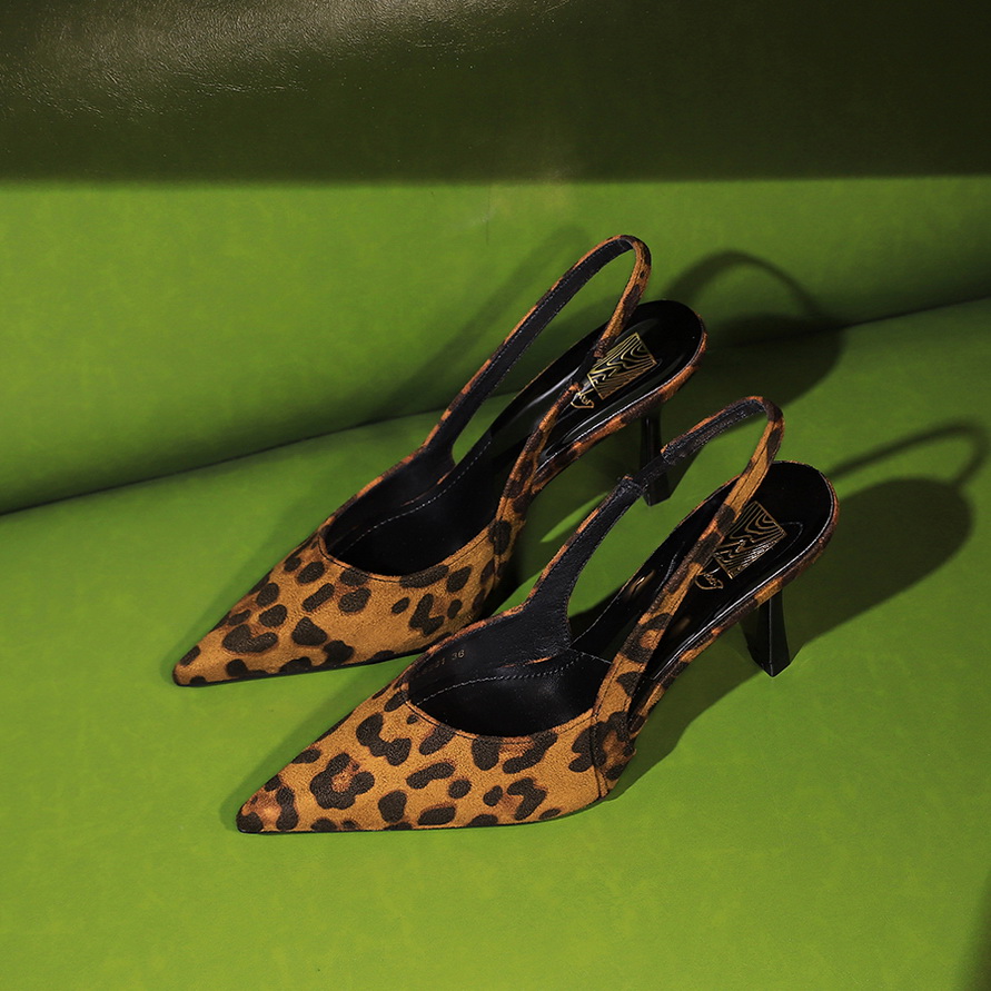 BIGWOOD Women's Leopard Suede Open Toe Stiletto Heels Party Shoes