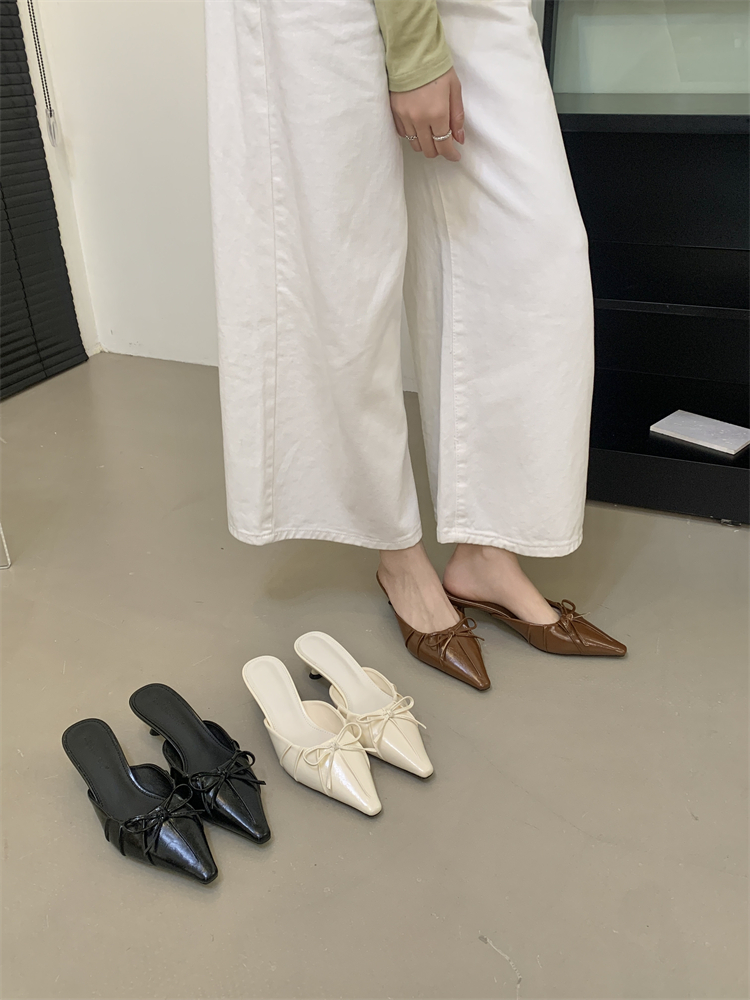 2026 Summer New Style Pointed Toe Bow High Heel Slippers for Women Casual Comfortable Mules