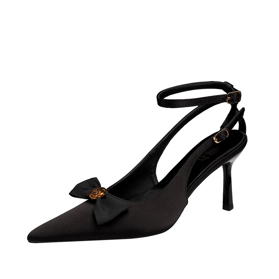 Women's Sexy Hollow One-Strap Buckle Metal Flower Butterfly Bow Pointed Toe Low-Cut Thin Heel Shoes - Image 5