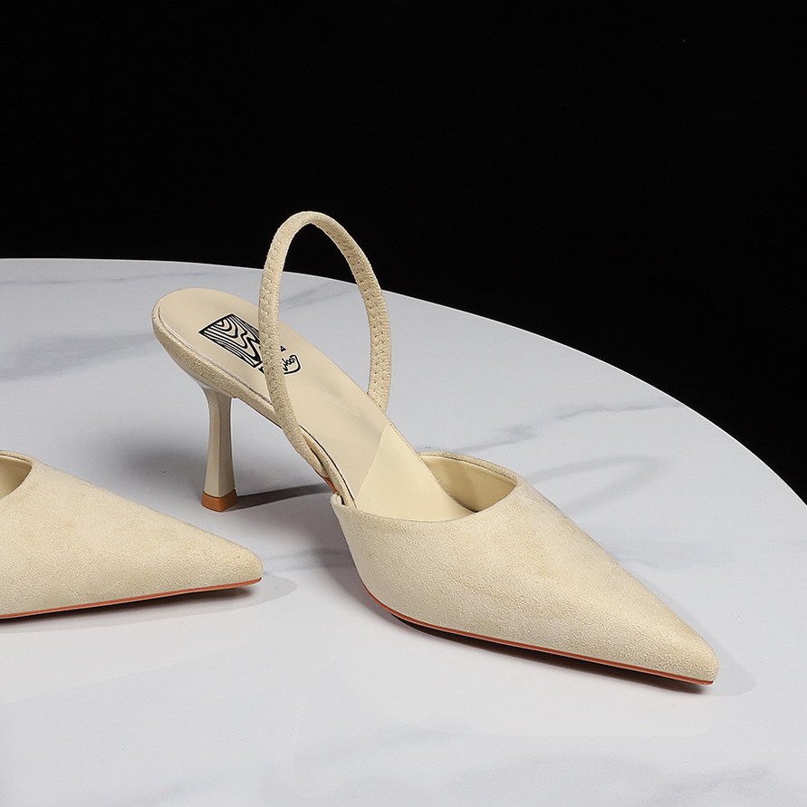Korean Style Sexy Open Back Strap Suede Pointed Toe Shallow Mouth Thin Heel Women's High Heel Shoes