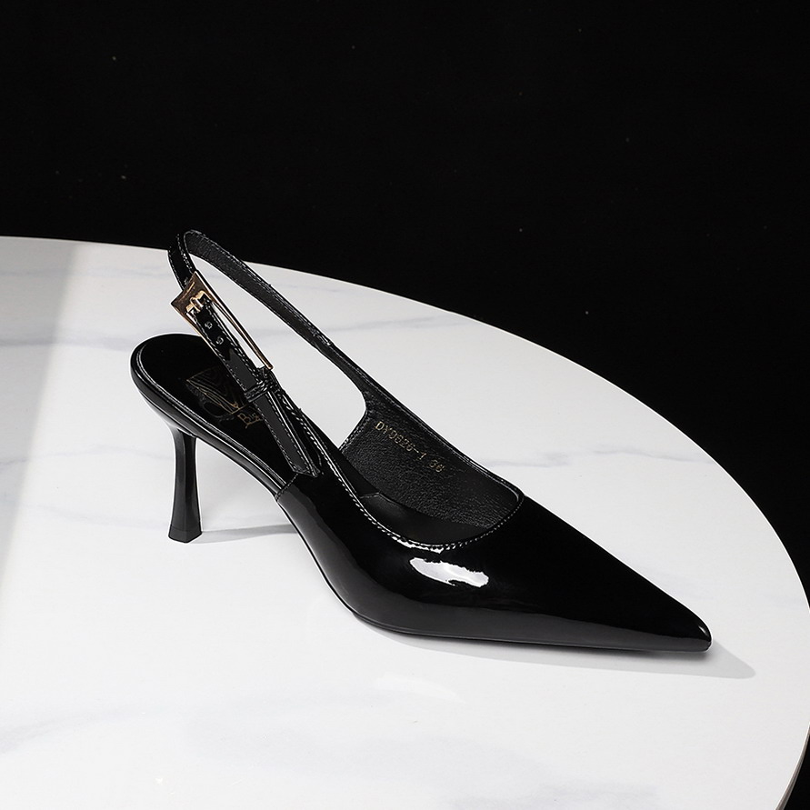 BIGWOOD Women's Patent Leather Pointed Toe High Heel Sandals with Ankle Strap - Black White Wine Red - Image 3