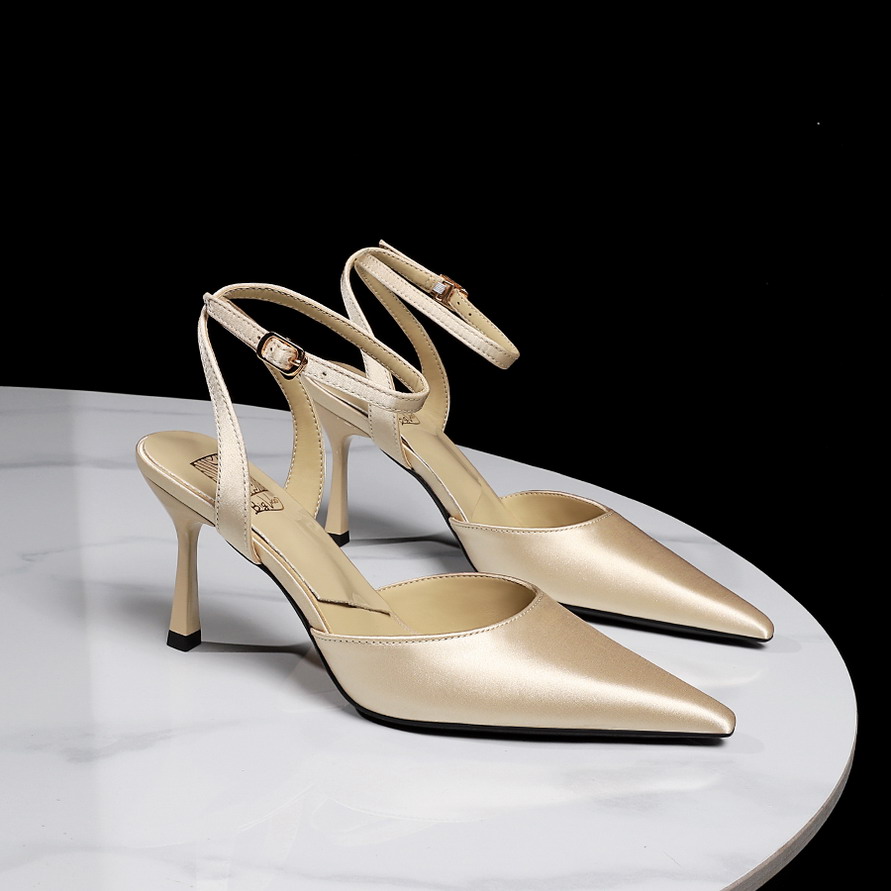 BIGWOOD Women's Pointed Toe Satin Stiletto Heels with Ankle Strap - Nightclub Fashion