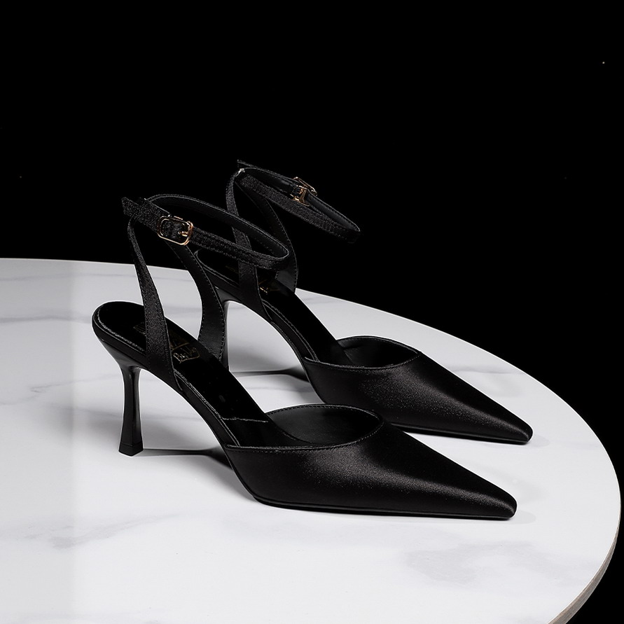 BIGWOOD Women's Pointed Toe Satin Stiletto Heels with Ankle Strap - Nightclub Fashion - Image 2