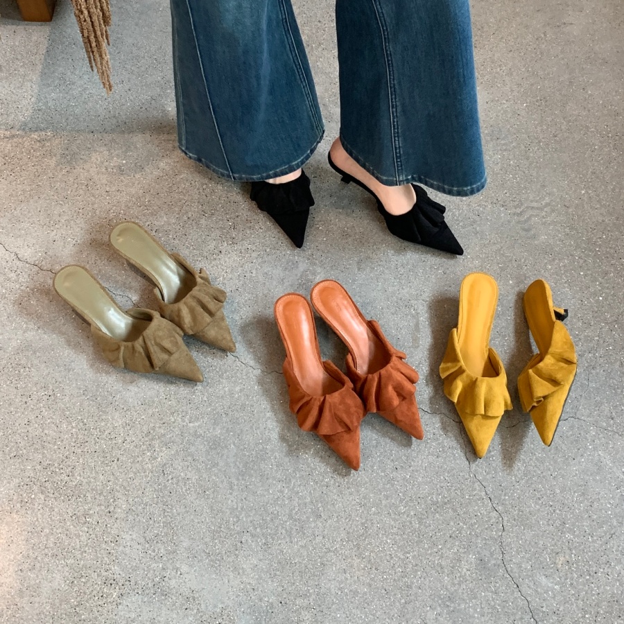 DIAIRIZ Women's Pointed Toe Low Heel Slippers with Ruffle Trim, Faux Suede, Closed Toe, Fall 2026 - Image 5