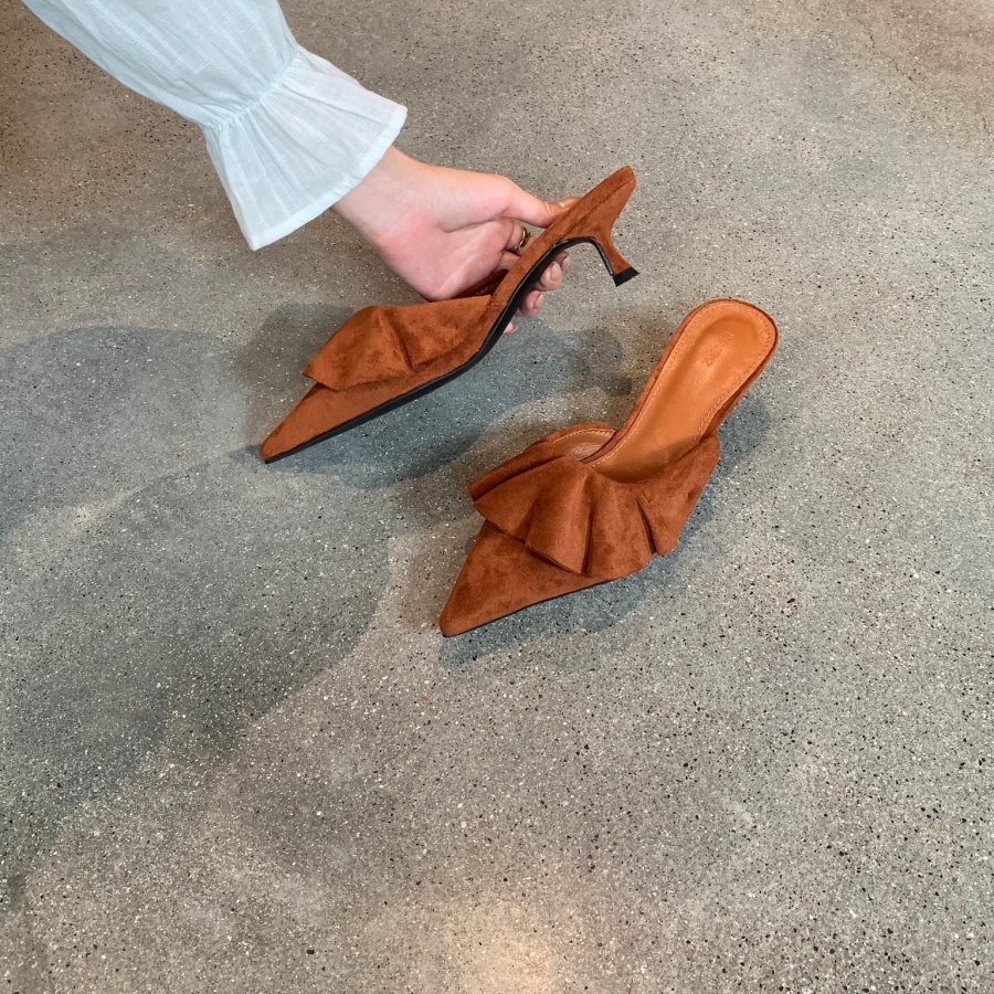 DIAIRIZ Women's Pointed Toe Low Heel Slippers with Ruffle Trim, Faux Suede, Closed Toe, Fall 2026 - Image 3
